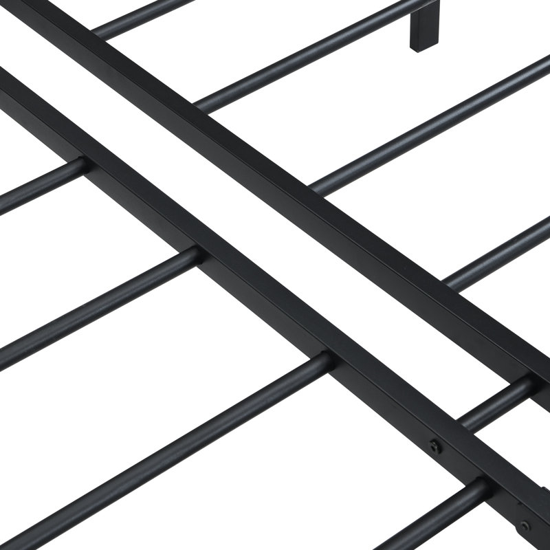 Heavy Duty Queen Size Black Metal Bed Frame, Quick Setup Process, Silent Operation, 1000 - Pound Load Resistance, Firm Steel Slats For Mattress, Under Storage Area, Leg Holes Connection Rapid