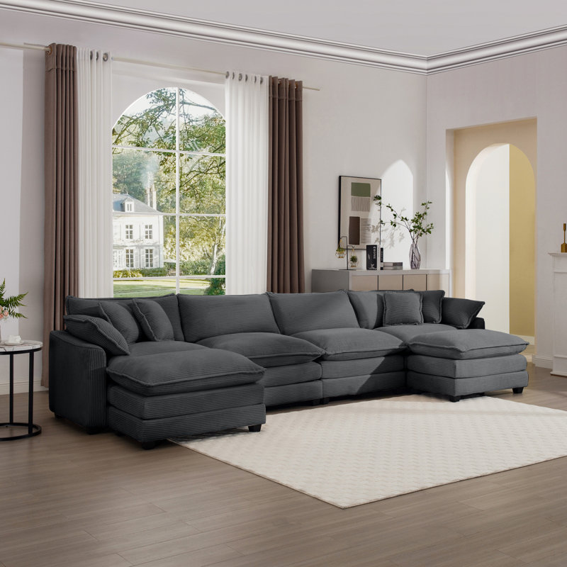 Canapé en velours côtelé, H 33,85 po x l 149,6 po x P 57,08 po incorrect, 4, Gris incorrect