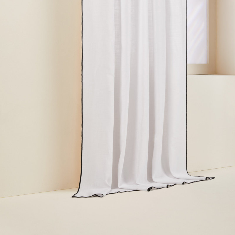 Carlina Semi Sheer Curtain Panel Pair Single Panel, Width 145 x Drop 300cm, White/Grey