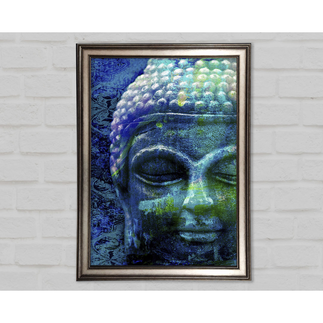 Gerahmtes Wandbild Retro Blue Green Buddha