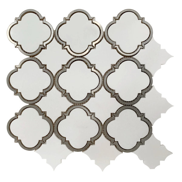 Thassos & Thassos With Patterned Metal Trim 12.3-In X 12.3-In Polished Waterjet Mosaic Floor And Wall Tile(1.05-Sq. Ft/ Piece)