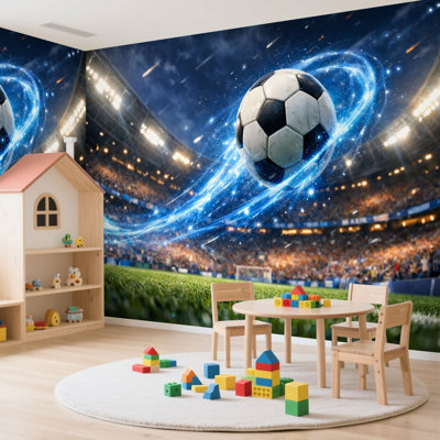 Papier peint adhésif auto-adhésif moderne pour la chambre à coucher - avec ballon de soccer dynamique et impression de l'effet énergétique futuriste
