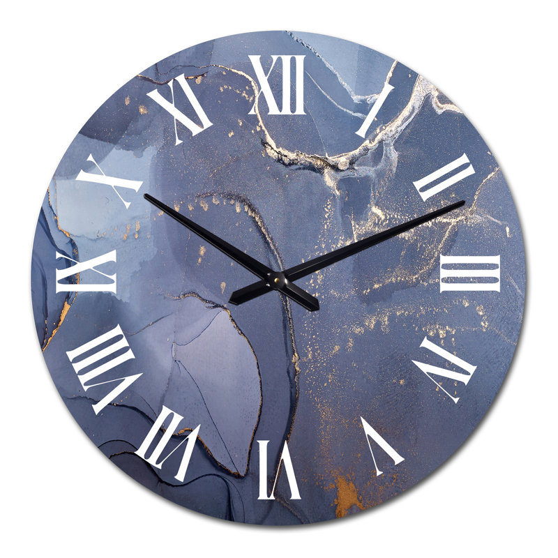 Gris et bleu, encre liquide I - horloge murale moderne, Moyen