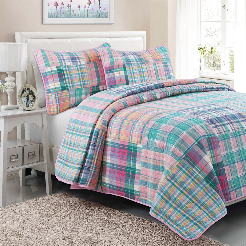 Twin Pink Cotton Patchwork Reversible Quilt Set