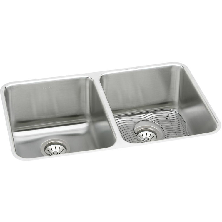 Lustertone 35.75" L x 18.5" W Double Basin Undermount Kitchen Sink Kit