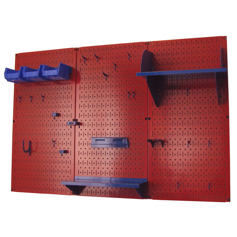 Ensemble de panneau perforé de rangement pour outils standard H 32 po x 48 po, Rouge et bleu