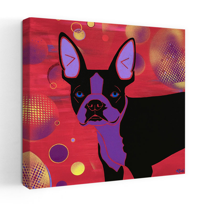 Art contemporain pour chien «Bubbles Boston», H 18 po x l 18 po