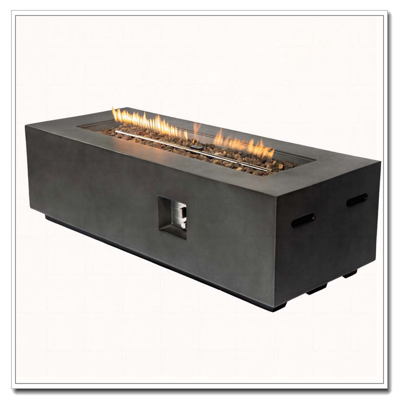 Outdoor Rectangle Propane Fire Pit Table 60inch, 60,000 BTU Concrete Fire Table with Waterproof Cover, Dark Gray
