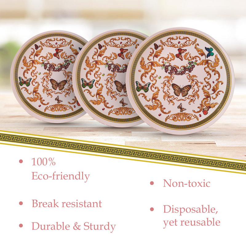 Blush Pink and Gold Butterfly Garden Plastic Dinner Plates Set