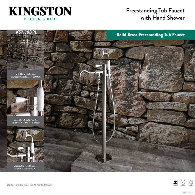 Robinet de baignoire autoportant à 1 trou avec douche à main Kingston Brass Paris, Noir mat