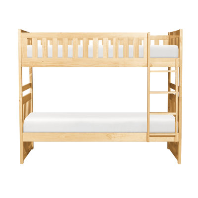 Natural Pine Finish Twin Over Bunk Bed, Guard Rails On Top Bunk, , No Box Spring, Suitable For Youth Bedroom Foundation,