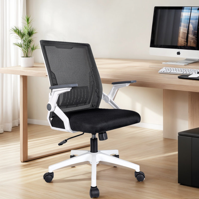Bleona Office Chair With Flip-Up Armrests Ergonomic Computer Desk Chair Foldable Mesh Task Chair With Wheels Adaptive Lumbar Support Swivel Tilt Comfortable Study Chair For Student