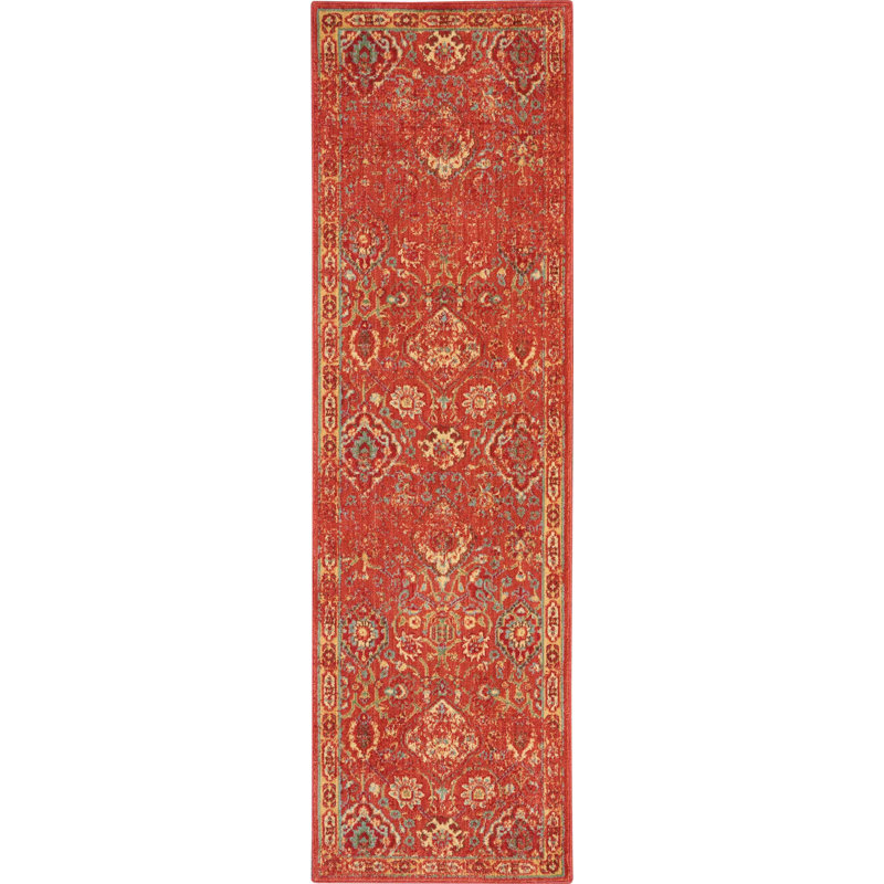 Tapis rouge d'inspiration persane Anastasia, Tapis de couloir 2 pi 3 po x 8 pi