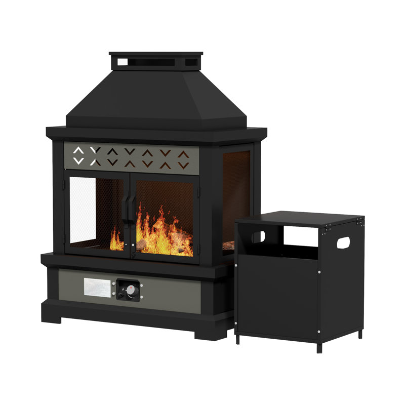 Vent-free 5,000 Btu Rectangular Gas Fireplace With Grey Heat Transfer & Black High-temp Powder Coating ,included Black Pvc Rain Cover