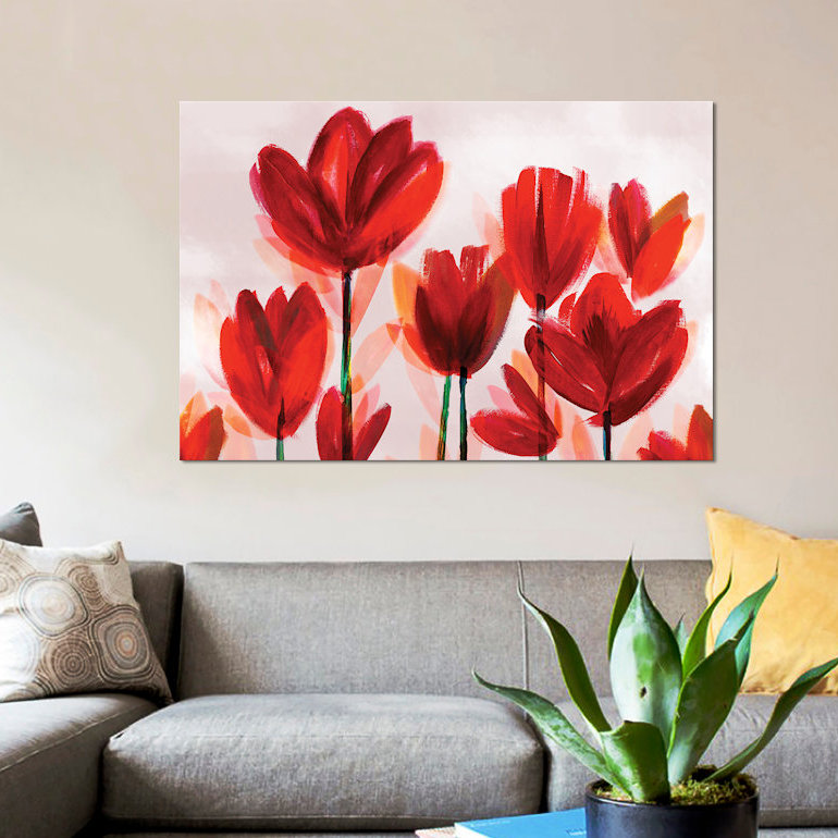 « contemporaine pops red », impression sur toile, H 26 po x l 40 po x P 1,5 po, Toile tendue, Pas de tapis