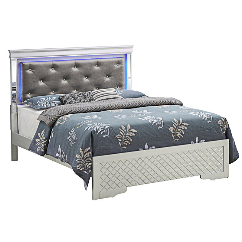 Lit chic pour chambre à coucher, Double, Champagne / Blanc