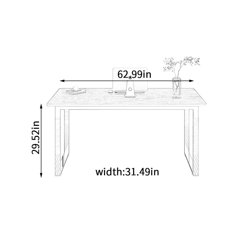 Bureau en acier inoxydable Minimalist, H 29,52 po x l 62,99 po x P 31,49 po, Gris clair