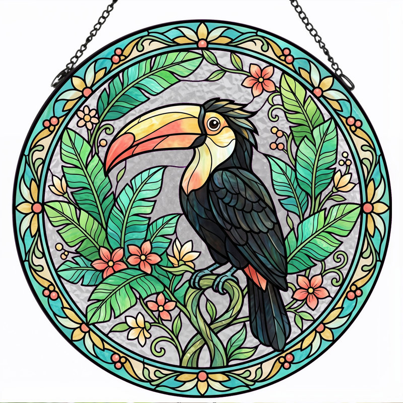 Panneau de vitrail Toucan Tropical - 7,8H, H 7,8 po
