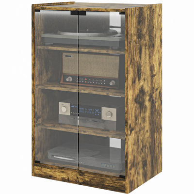 Media Cabinet, 4-Tier Stereo Cabinet, Modern Audio Video Media Stand With Adjustable Shelves, Tempered Glass Doors, And Cable Management