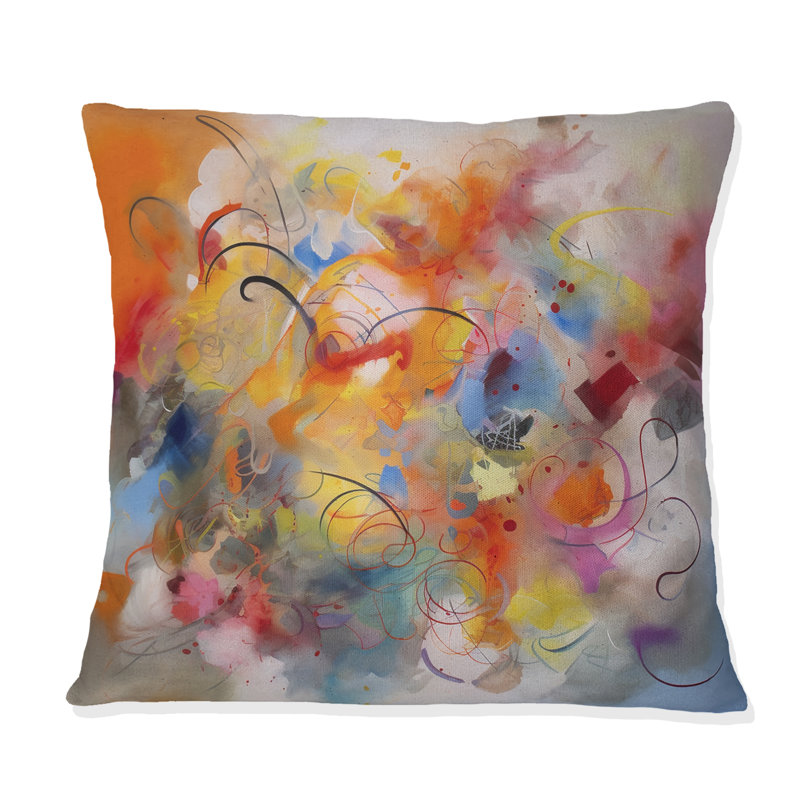 Blue, Yellow And Orange Colourful Whirls III - Abstract Minimalism Printed Throw Pillow