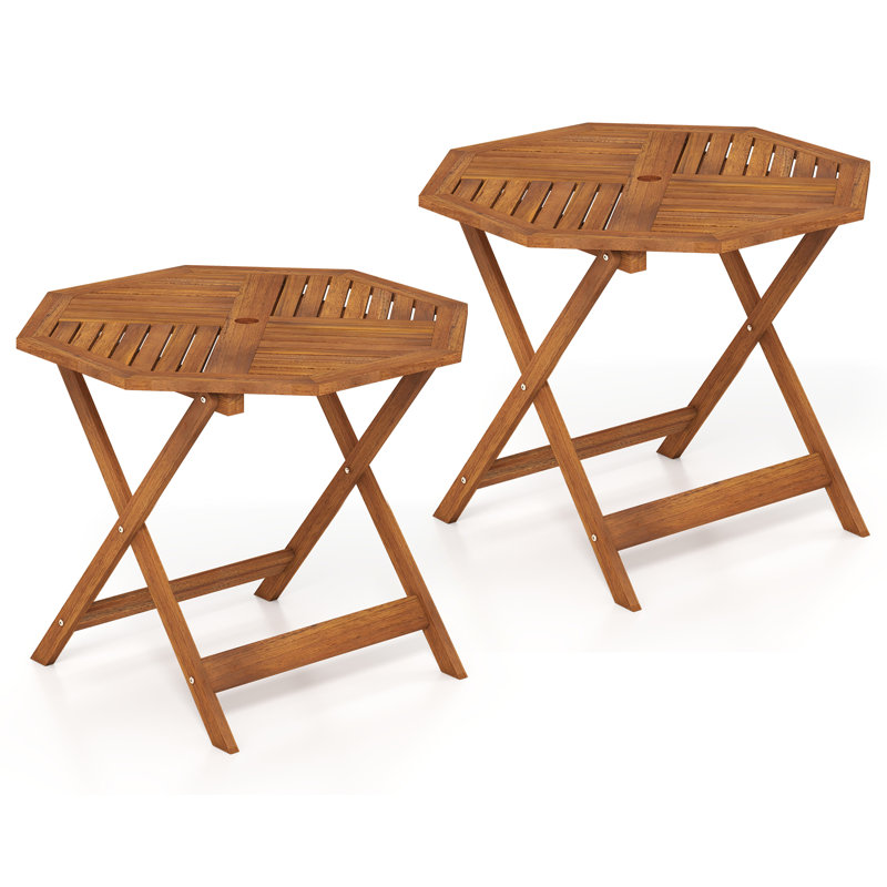 2 pièces Table de salle à manger de patio en bois massif 35,5 po avec trou de parasol 1,97 po