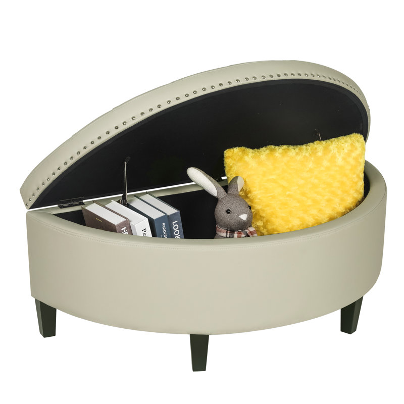 Roxann Upholstered Storage Bench, Beige Faux Leather