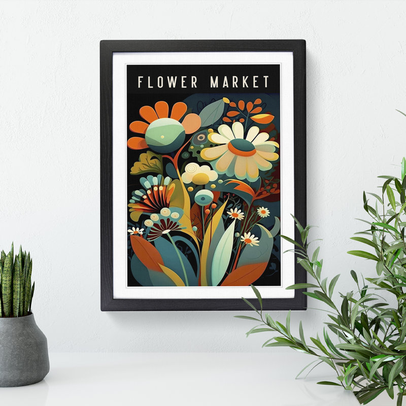 Modern Flower Market Exhibition No.2 - Single Picture Frame Print on Wood, 64cm H x 46cm W x 2cm D
