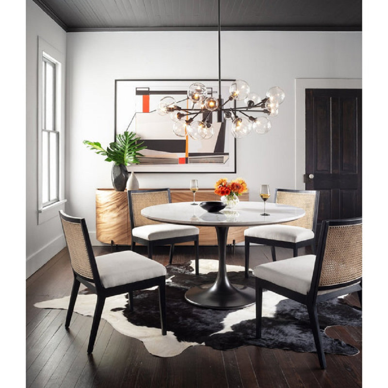 Savelle Natural Cane Dining Chair – Solid Wood Upholstered Side Chair