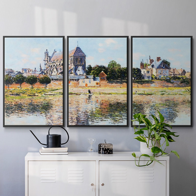 Vue de l'église à Vernon, 3 pièces, H 24 po x l 48 po x P 2 po, Noir