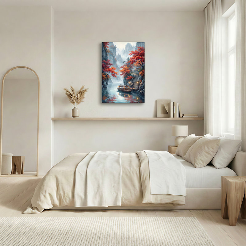 Ensemble de 1 tableau sur toile représentant un paysage d'automne, H 48 po x l 32 po, Wrapped Canvas