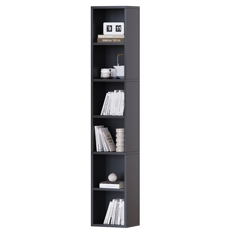Trammell 6-Tier Open Tall Skinny Bookshelf, Floor Standing Bookcase Storage Shelves, Black