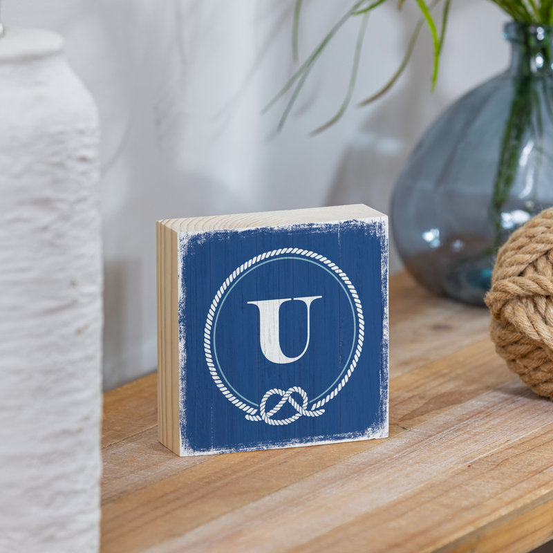 Coastal Wooden Plock Monogram Nautical 6" U