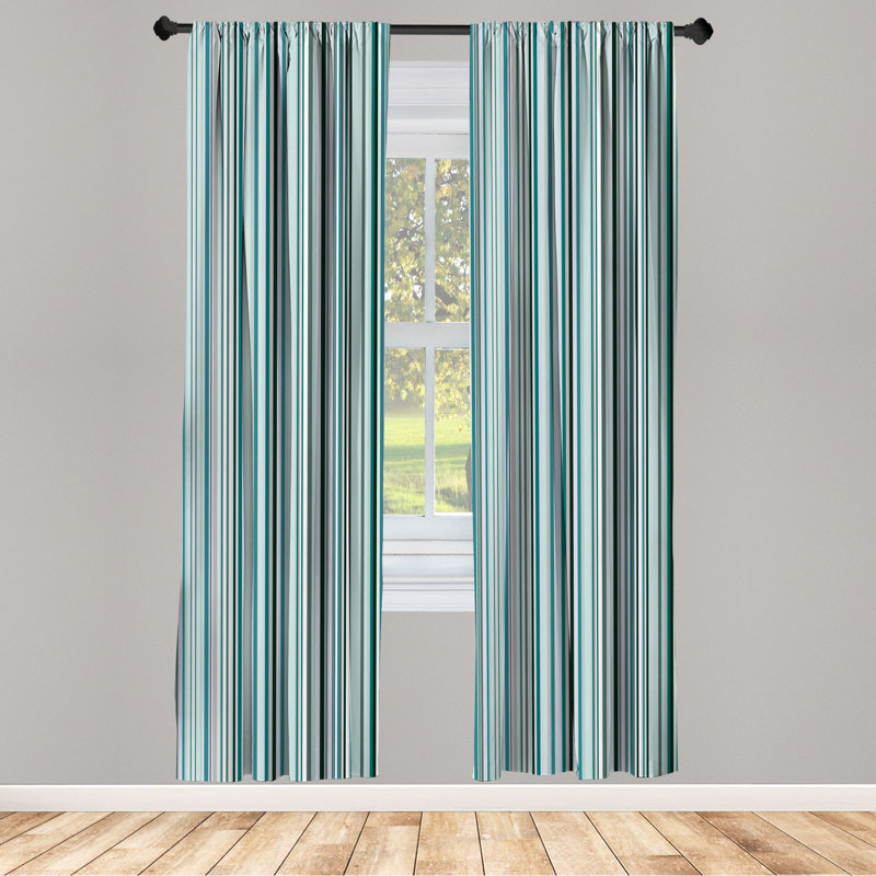 Microfiber Striped Semi-Sheer Rod Pocket Curtain Panels, 28" W x 63" L, Teal