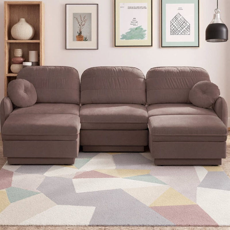 Canapé modulaire surdimensionné en U 105 po Chenille, Rose poussière