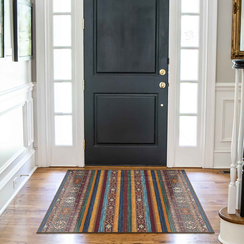 Tapis antidérapant à rayures rétro pour salon, tapis de couloir et tapis d'entrée, Rectangulaire 3 pi 3 po x 5 pi