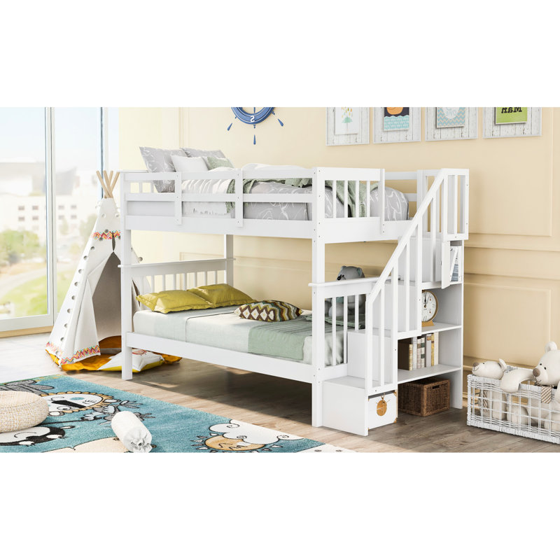 Lit superposé Twintwin avec compartiments de rangement pratiques et garde-corps, zones blanches efficaces