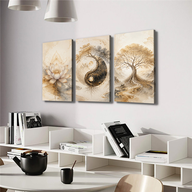 «Yin Yang Tree of Life», art mural sur toile tendue Zen, H 36 po x l 72 po x P 1 po