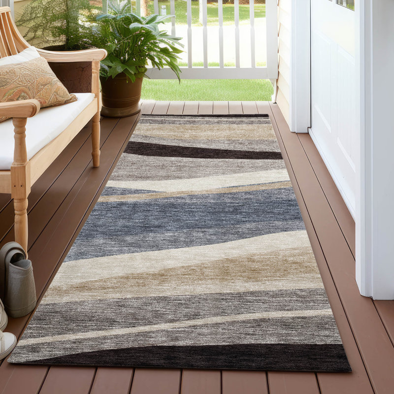 Chayden Machine Washable Blue Indoor/Outdoor Area Rug ACN1098, Tapis de couloir 2 pi 3 po x 7 pi 6 po