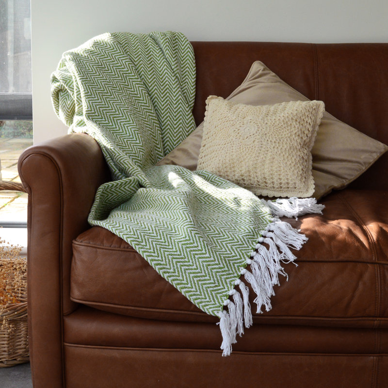 Audley Chevron Herringbone Throw Blanket, Green, 150 cm x 200 cm