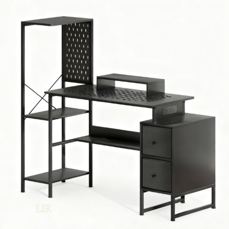 Gaming Desk With Storage, Power Outlets, And LED Lights For Enhanced Home And Office Experience, Black