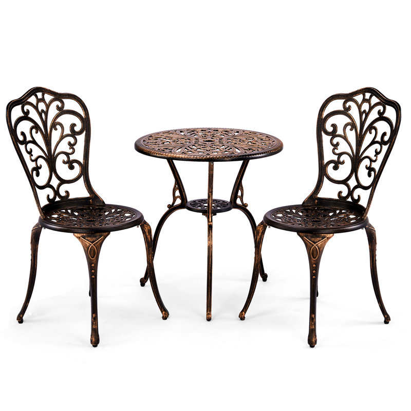 Outdoor 3-Piece Cast Aluminum Iris Bistro Set, Brown