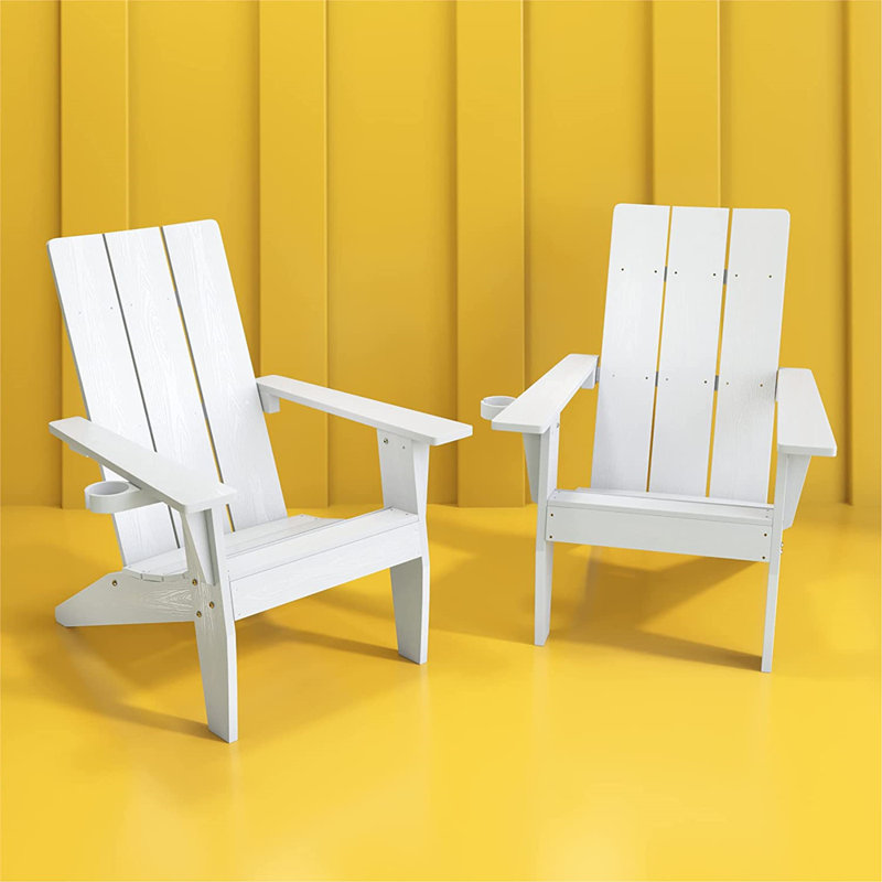 Ensemble de 2 chaises Adirondack surdimensionnées tout temps Aurra avec porte-gobelets rétractables, chaises de foyer en plastique HIPS (ensemble de 2)