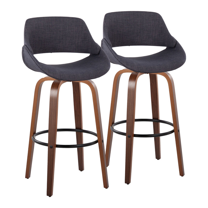 Tabouret de bar et de comptoir rembourré Najrin, Noyer / noir, Bar Stool (30" Seat Height), Gris anthracite