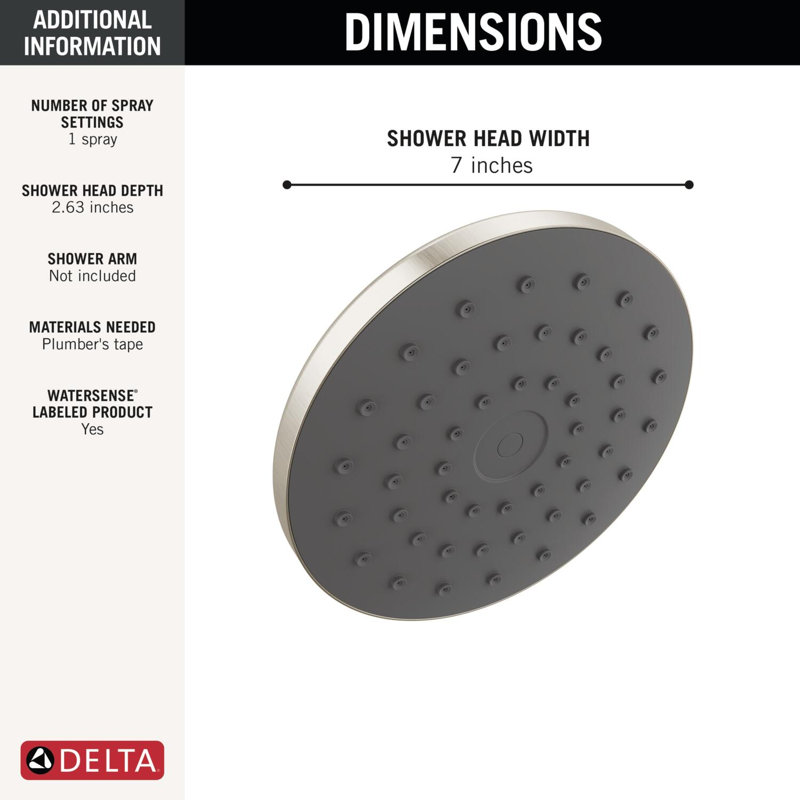 PivotPro Rain Showerhead, Single Setting 7 Inch Round Shower Head SpotShield Brushed Nickel, Spotshield Brushed Nickel