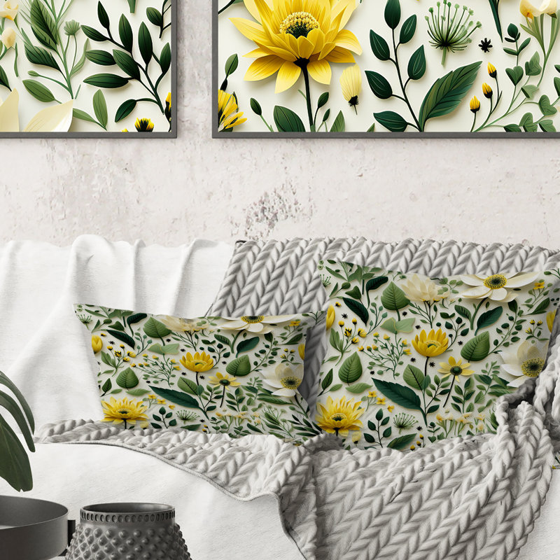 Meadow Greenery Botanical Green - Coussin décoratif imprimé botanique, H 18 po x l 18 po