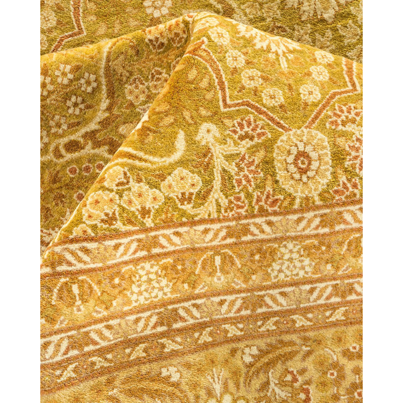 Tapis unique noué à la main Keenan - lime, 9 pi 2 po x 15 pi 8 po