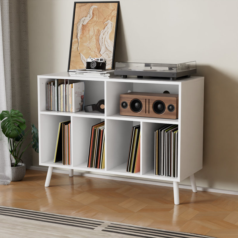 White MDF Record Player Stand with Vinyl Storage