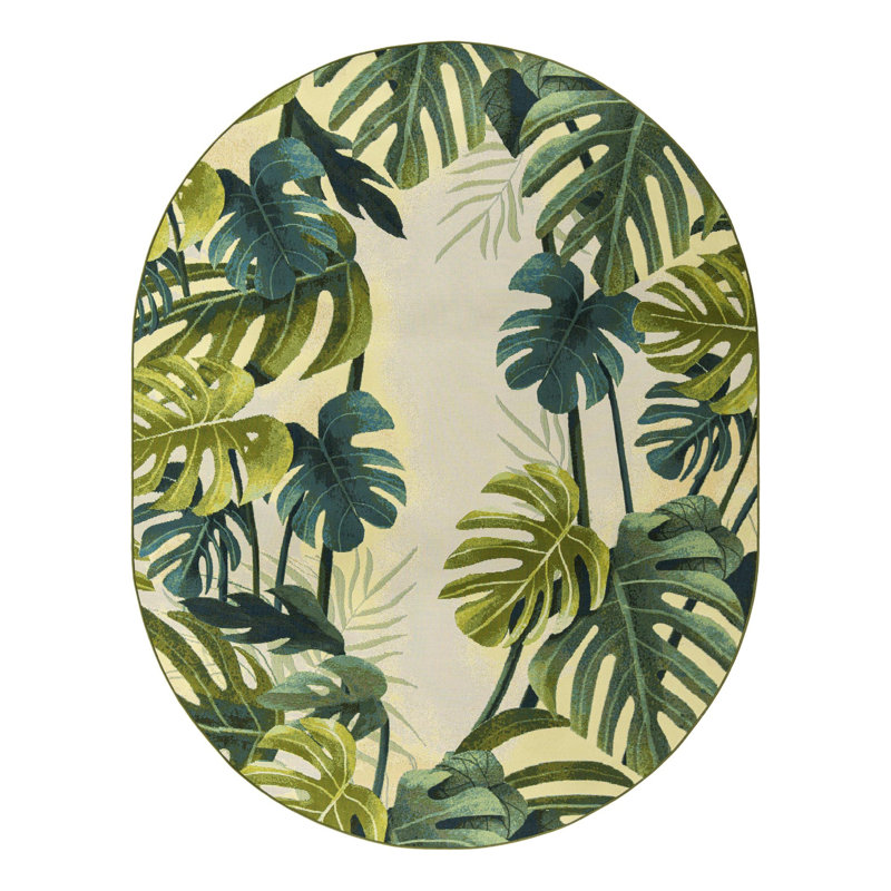 Tapis intérieur / extérieur floral Cindina, Ovale 5 pi 3 po x 8 pi