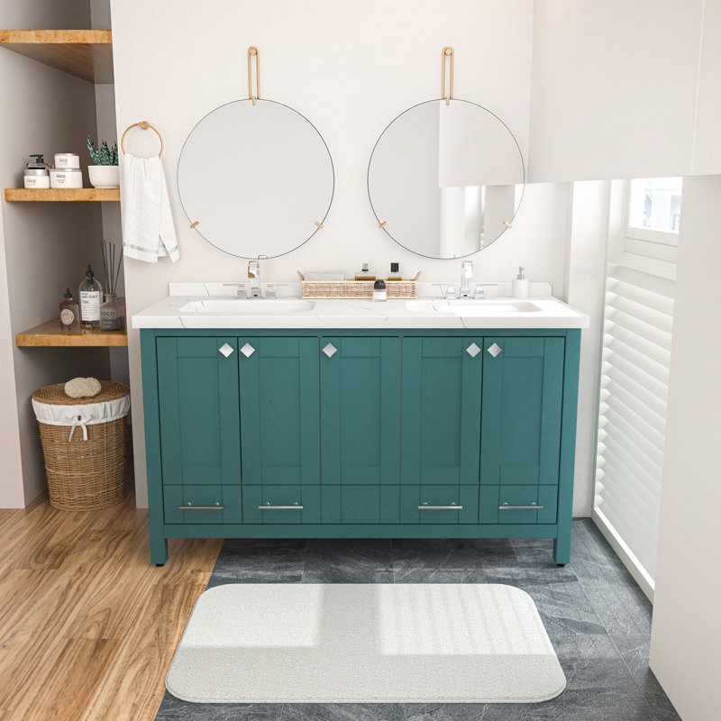 Analis 59'' Double Bathroom Vanity with Engineered Marble Top, Turquoise