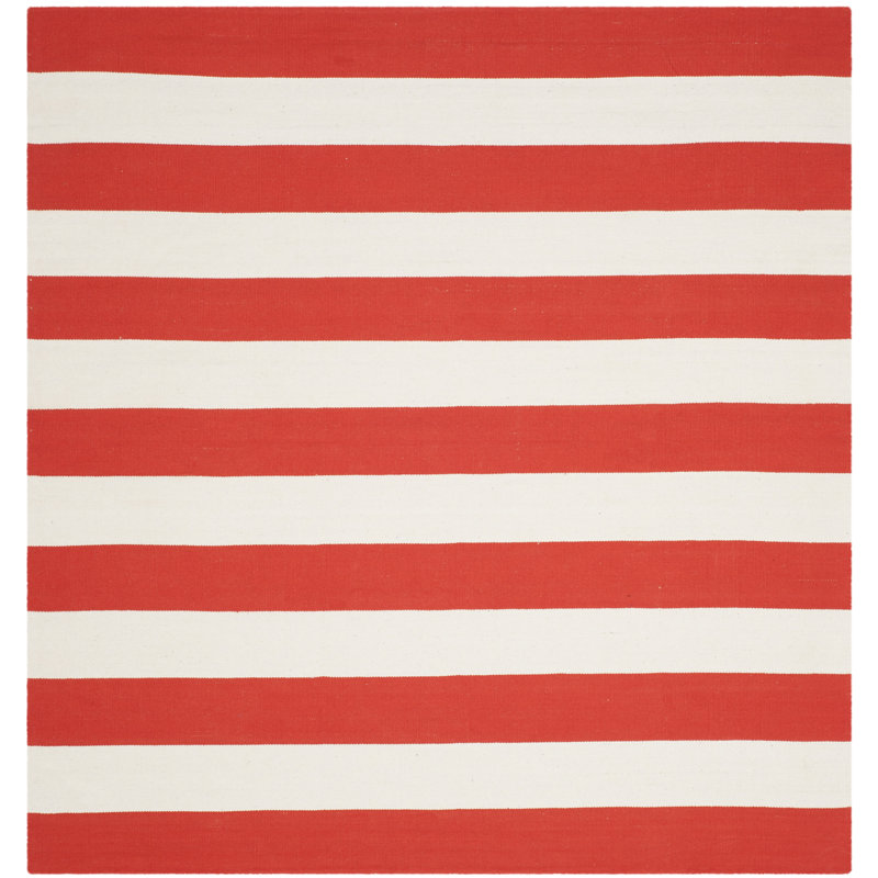 Westerlund Hand Woven Cotton Striped Rug, Square 6'